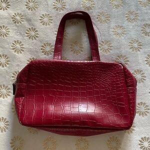 Red Croc-Embossed Makeup Bag- Classic Structured Tote